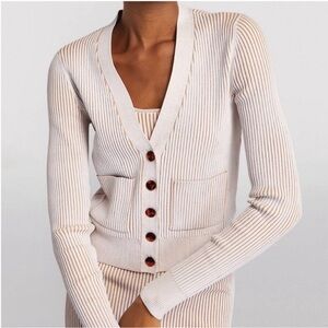 🤍 Anine Bing Layla Cardigan Cream Tan Size Medium Stretchy Ribbed